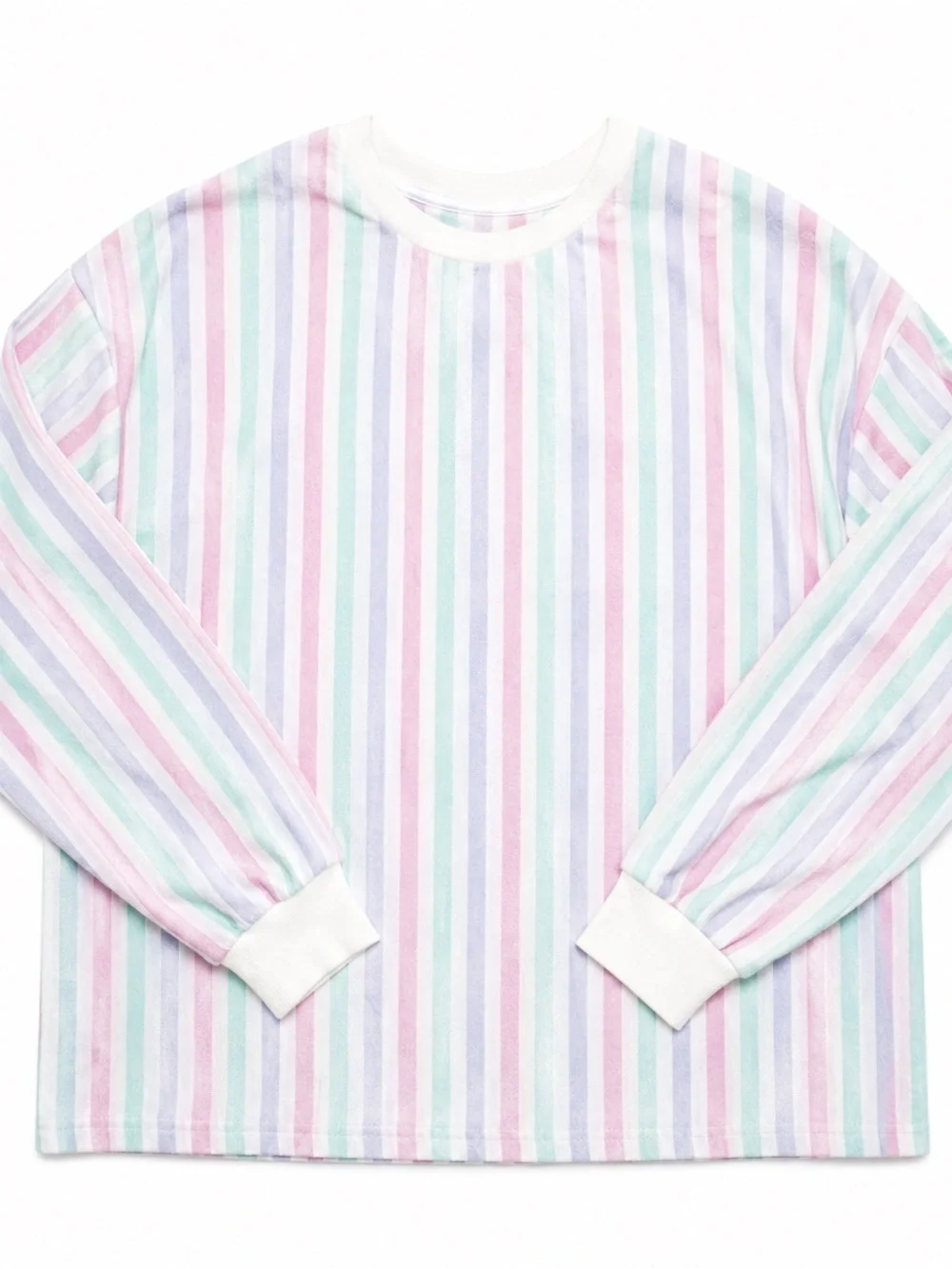 Pastel Stripe Long-Sleeve Lounge Set - M